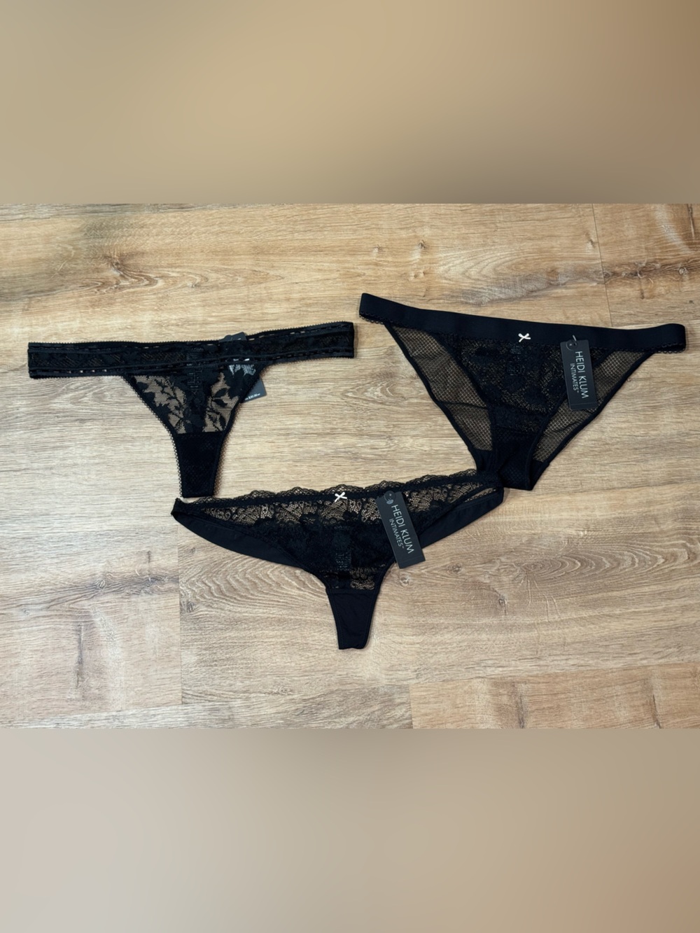 NEW Heidi Klum Intimates Black Lace Thong & Bikini Set Size XL